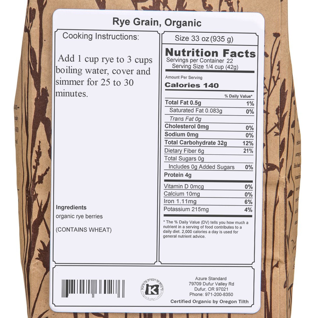 Azure Market Organics Rye Grain Organic Bulk