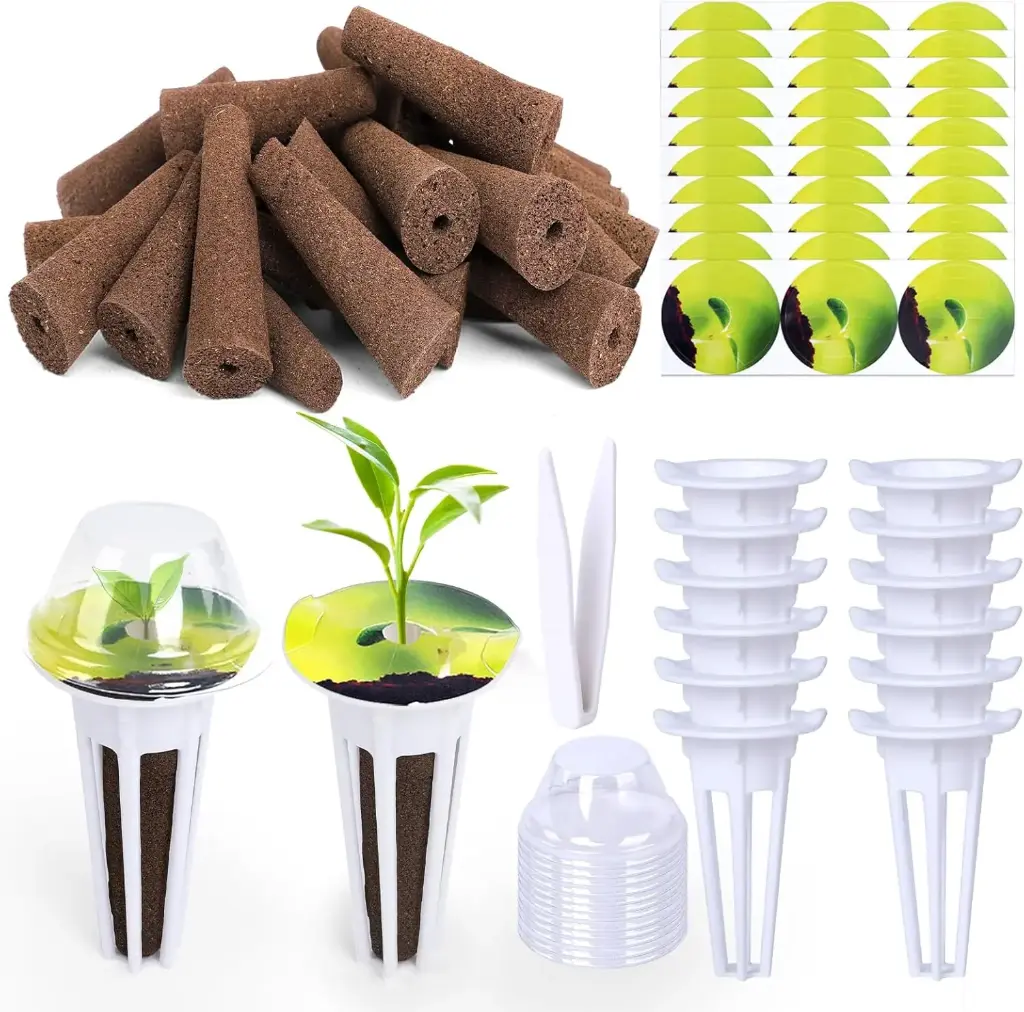 Seewaazee 79 PCS Hydroponic Indoor Seed Pods, Growing System Kit for Aerogarden & Other Brands - Seed Starter, Growing Herb Pods Kit with 24 Grow Sponges, 12 Baskets, 12 Domes, 30 Labels & 1 Tweezer