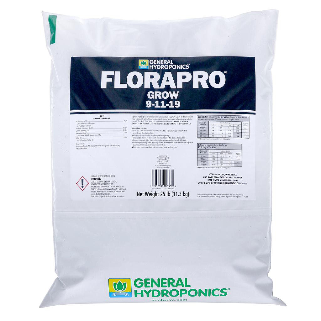 General Hydroponics FloraPro Grow Soluble 9-11-19, 25 lb