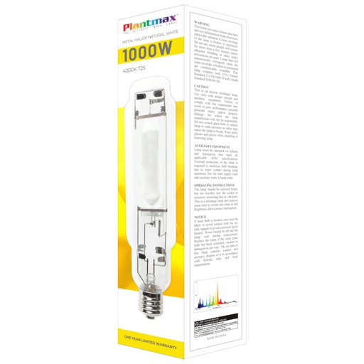 [PX-MS1000] PlantMax Metal Halide Natural White Lamp, 1,000 Watt, 4,200 K