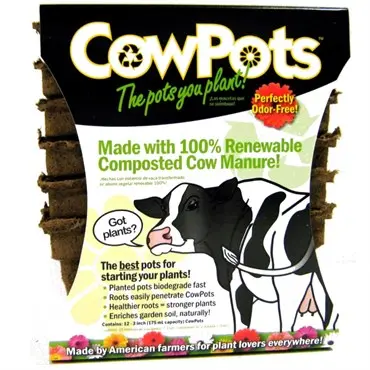 [MSD00103] CowPots™ Biodegradable Pots - 12pk - #3 Square - 3in x 3in Top x 2.875in H - 1.875in x 1.875in Bottom